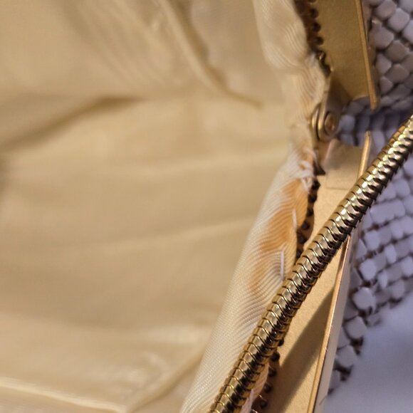 Whiting & Davis Co Mesh White Metal Gold Silver Hand Bag Purse Clutch EUC PRETTY